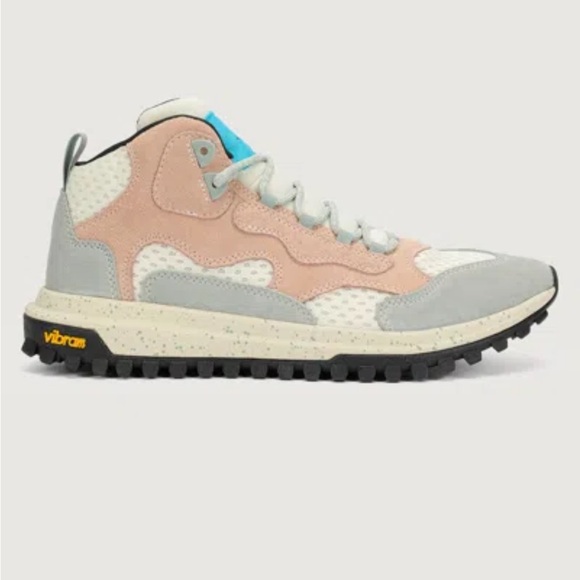Brandblack Cream and Blue Leather Boots 9.5. Unisex Pastels Outdoor Leather Shoe - Picture 1 of 8